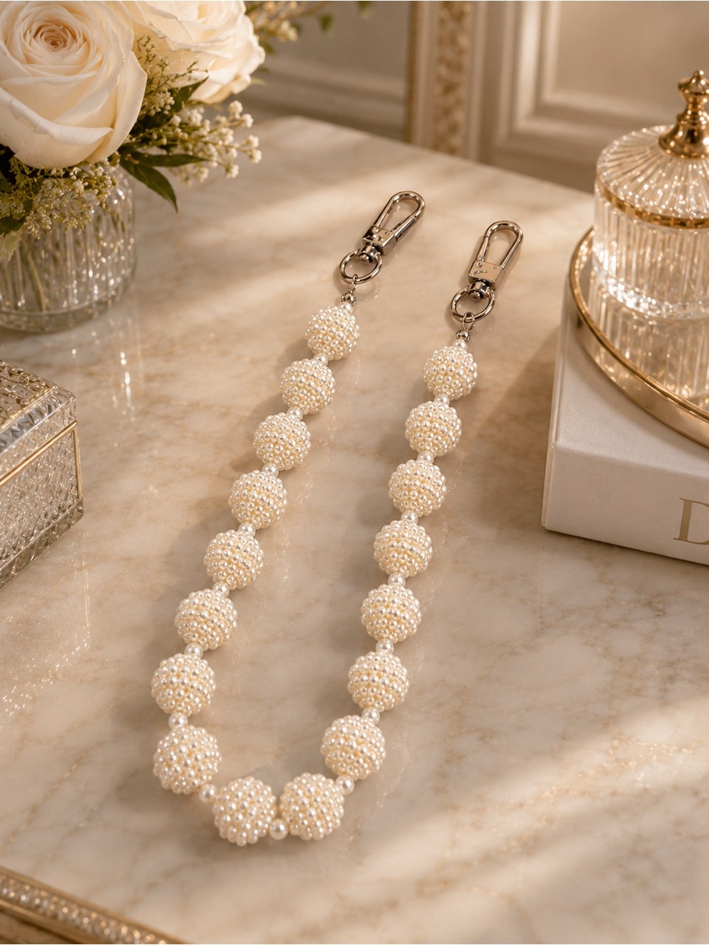 Hello Lux Pearl Beaded Phone Crossbody Strap White Pearl NIB
